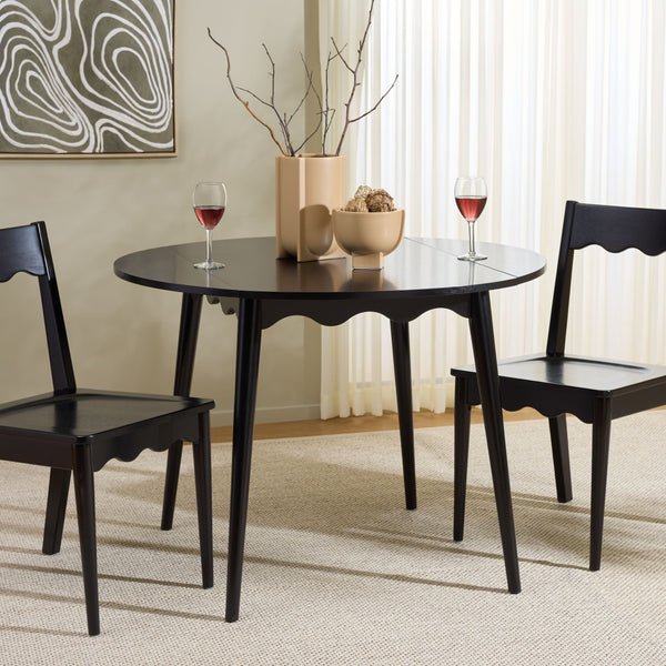 Roma Round Drop-Leaf Scallop Dining Table With Warm Wood Grain, Space-Saving Expandable Design