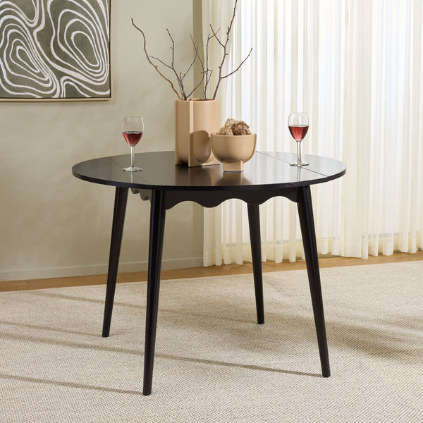 Roma Round Drop-Leaf Scallop Dining Table With Warm Wood Grain, Space-Saving Expandable Design