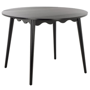 Roma Round Drop-Leaf Scallop Dining Table With Warm Wood Grain, Space-Saving Expandable Design