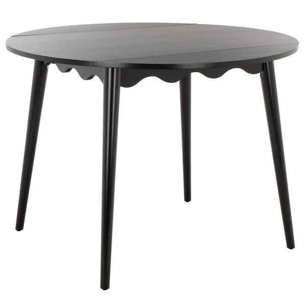Roma Round Drop-Leaf Scallop Dining Table With Warm Wood Grain, Space-Saving Expandable Design