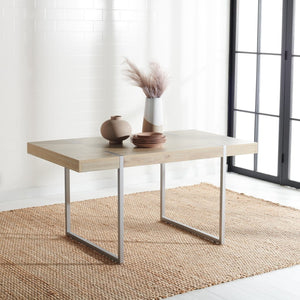 Safavieh Cael Dining Table - Modern Architectural Design With Durable Melamine Top And Stylish Metallic Base Sand / Silver DTB9300A