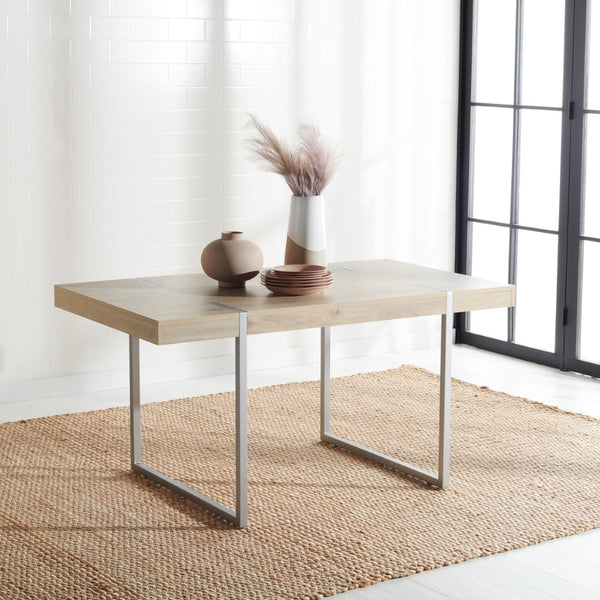 Safavieh Cael Dining Table - Modern Architectural Design With Durable Melamine Top And Stylish Metallic Base Sand / Silver DTB9300A