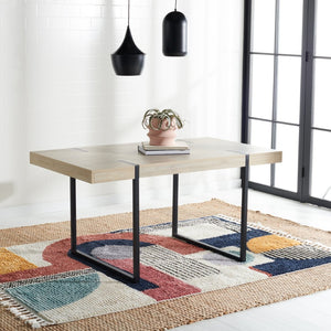 Safavieh Cael Dining Table - Modern Architectural Design With Durable Melamine Top And Stylish Metallic Base Sand / Black DTB9300B