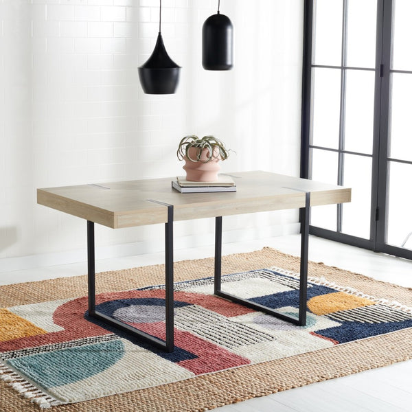 Safavieh Cael Dining Table - Modern Architectural Design With Durable Melamine Top And Stylish Metallic Base Sand / Black DTB9300B