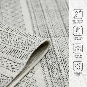 Amer Rugs Dune Hand-woven Distressed Geometric Cotton Runner Rug - Elevate Your Cozy Space With Style Charcoal Cotton Dun10203