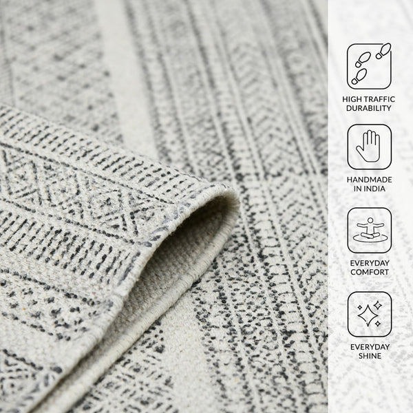 Amer Rugs Dune Hand-woven Distressed Geometric Cotton Runner Rug - Elevate Your Cozy Space With Style Charcoal Cotton Dun10203