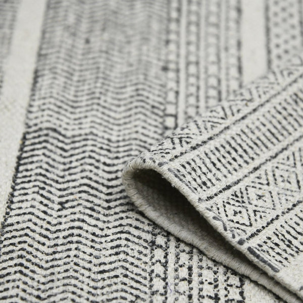 Amer Rugs Dune Hand-woven Distressed Geometric Cotton Runner Rug - Elevate Your Cozy Space With Style Charcoal Cotton Dun10203