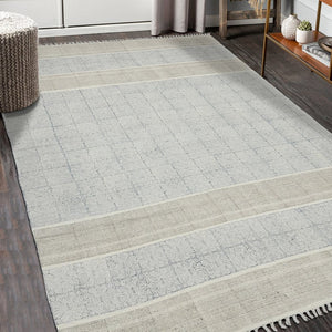 Amer Rugs Dune Distressed Geometric Flat-weave Cotton Rug For Cozy Spaces, Handmade With Natural Eco-friendly Material Stone Blue Cotton Dun40203