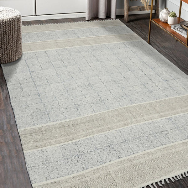 Amer Rugs Dune Distressed Geometric Flat-weave Cotton Rug For Cozy Spaces, Handmade With Natural Eco-friendly Material Stone Blue Cotton Dun40203