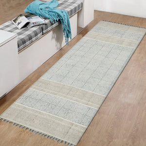 Amer Rugs Dune Distressed Geometric Flat-weave Cotton Rug For Cozy Spaces, Handmade With Natural Eco-friendly Material Stone Blue Cotton Dun42608