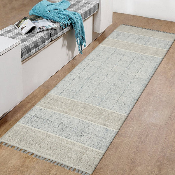 Amer Rugs Dune Distressed Geometric Flat-weave Cotton Rug For Cozy Spaces, Handmade With Natural Eco-friendly Material Stone Blue Cotton Dun42608