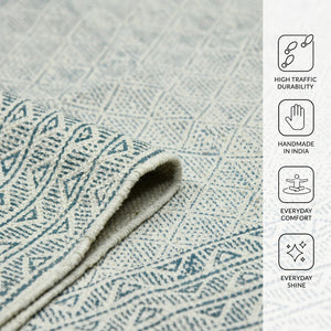 Amer Rugs Dune Hand-woven Distressed Geometric Flat-weave Cotton Runner Rug For Cozy Living Spaces Blue Cotton Dun60576