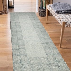 Amer Rugs Dune Hand-woven Distressed Geometric Flat-weave Cotton Runner Rug For Cozy Living Spaces Blue Cotton Dun62608