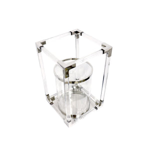 Pasargad Home Soren Modern Lucite & Glass Lantern, Handcrafted H20.75" Unique Geometric Design Clear Lucite & Stainless Steel Psae-061l