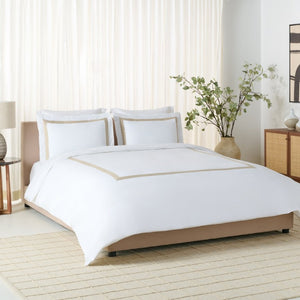 Safavieh Hotel Collection Percale Cotton Duvet Set with Tailored Border for a Serene Bedroom Taupe Full/Queen DVT1000A-Q