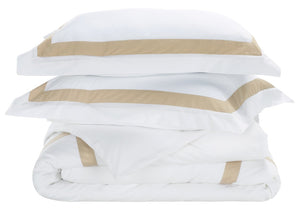 Safavieh Hotel Collection Percale Cotton Duvet Set with Tailored Border for a Serene Bedroom Taupe Full/Queen DVT1000A-Q