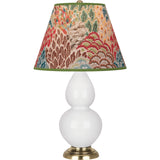 Robert Abbey Daisy Small Double Gourd Accent Lamp Daisy Glazed Ceramic with Antique Natural Brass Finished Accents Fall Floral Fabric Shade