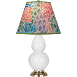 Robert Abbey Daisy Small Double Gourd Accent Lamp Daisy Glazed Ceramic with Antique Natural Brass Finished Accents Spring Floral Fabric Shade