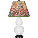 Robert Abbey Daisy Small Double Gourd Accent Lamp Daisy Glazed Ceramic with Deep Patina Bronze Finished Accents Fall Floral Fabric Shade