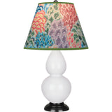 Robert Abbey Daisy Small Double Gourd Accent Lamp Daisy Glazed Ceramic with Deep Patina Bronze Finished Accents Spring Floral Fabric Shade