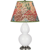 Robert Abbey Daisy Small Double Gourd Accent Lamp Daisy Glazed Ceramic with Antique Silver Finished Accents Fall Floral Fabric Shade