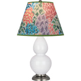 Robert Abbey Daisy Small Double Gourd Accent Lamp Daisy Glazed Ceramic with Antique Silver Finished Accents Spring Floral Fabric Shade