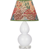 Robert Abbey Daisy Small Double Gourd Accent Lamp Daisy Glazed Ceramic with Lucite Base Fall Floral Fabric Shade