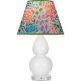 Robert Abbey Daisy Small Double Gourd Accent Lamp Daisy Glazed Ceramic with Lucite Base Spring Floral Fabric Shade