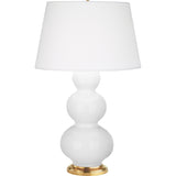 Robert Abbey Daisy Triple Gourd Table Lamp Daisy Glazed Ceramic with Antique Natural Brass Finished Accents Pearl Dupioni Fabric Shade