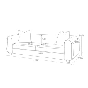 Pasargad Home Bergamo 3-seater Sofa In Ivory With Pillows - Mid-century Modern Elegance & Comfort Ivory Polyester Pzw-20044-3