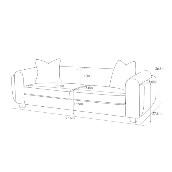 Pasargad Home Bergamo 3-seater Sofa In Ivory With Pillows - Mid-century Modern Elegance & Comfort Ivory Polyester Pzw-20044-3