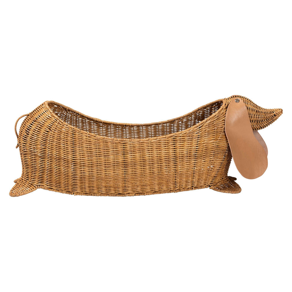 Baxton Studio Bali & Pari Daffodil Handwoven Natural Rattan Dachshund Storage Basket Boho Accent Dachs-Light Honey Rattan-Basket