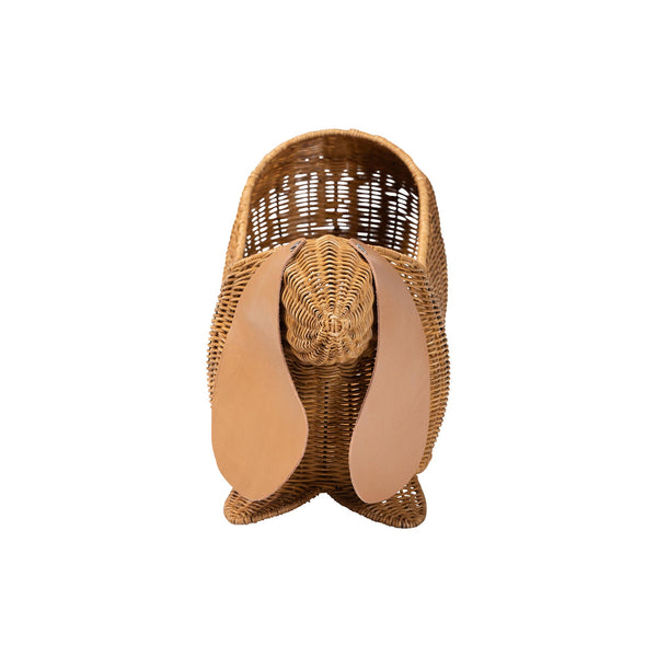 Bali & Pari Daffodil Handwoven Natural Rattan Dachshund Storage Basket Boho Accent