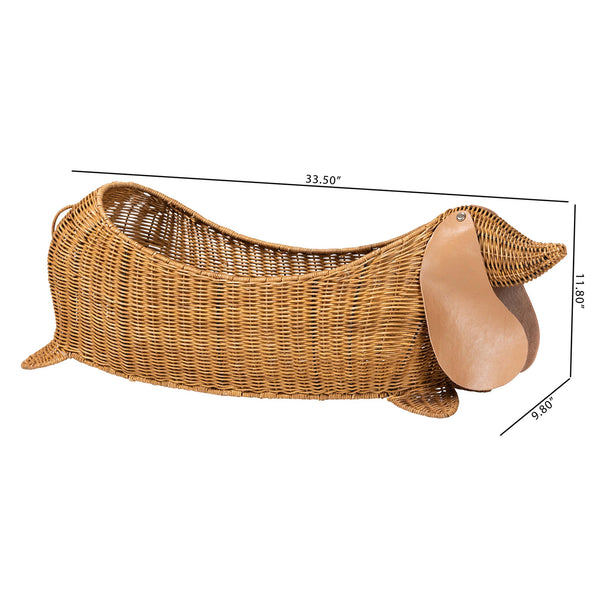 Bali & Pari Daffodil Handwoven Natural Rattan Dachshund Storage Basket Boho Accent