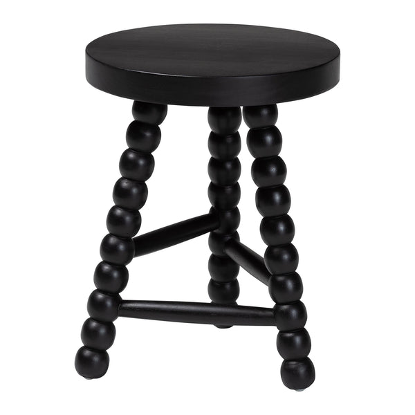 Baxton Studio Bali & Pari David Solid Acacia Wood Bobbin Tripod Accent Stool Handcrafted for Any Room Black David-Black Wooden-Stool