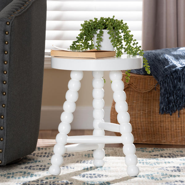 Bali & Pari David Solid Acacia Wood Bobbin Tripod Accent Stool Handcrafted for Any Room
