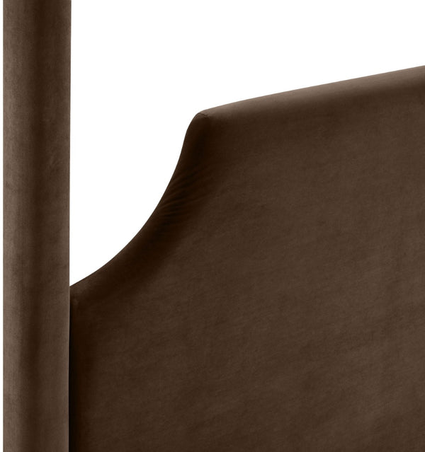 Meridian Furniture Dawson Art Deco Canopy Full Bed with Sculptural Frame and Plush Velvet Upholstered Headboard Brown DawsonBrown-F