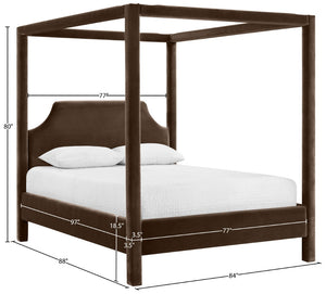 Meridian Furniture Dawson Art Deco Canopy King Bed Sculptural Velvet Upholstered Frame for Primary Bedrooms Brown DawsonBrown-K