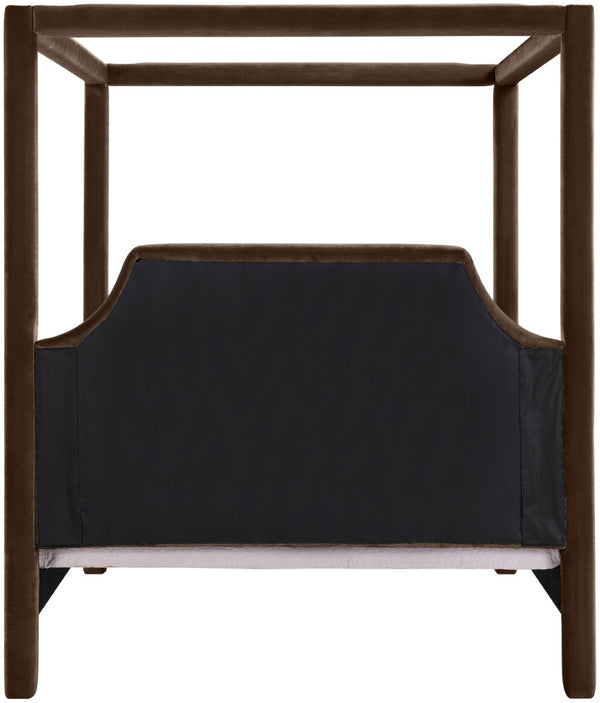 Meridian Furniture Dawson Art Deco Canopy King Bed Sculptural Velvet Upholstered Frame for Primary Bedrooms Brown DawsonBrown-K