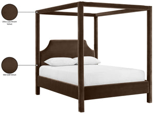 Meridian Furniture Dawson Art Deco Canopy Queen Bed Sculpted Arches and Plush Velvet Upholstery for Bedrooms Brown DawsonBrown-Q