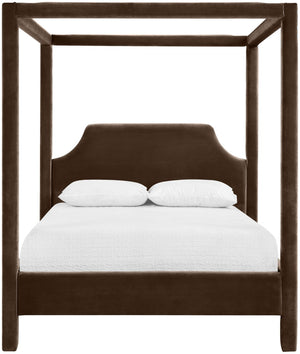 Meridian Furniture Dawson Art Deco Canopy Queen Bed Sculpted Arches and Plush Velvet Upholstery for Bedrooms Brown DawsonBrown-Q