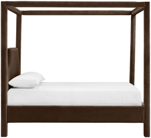 Meridian Furniture Dawson Art Deco Canopy Queen Bed Sculpted Arches and Plush Velvet Upholstery for Bedrooms Brown DawsonBrown-Q