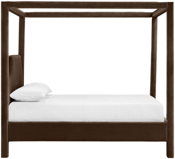 Meridian Furniture Dawson Art Deco Canopy Queen Bed Sculpted Arches and Plush Velvet Upholstery for Bedrooms Brown DawsonBrown-Q