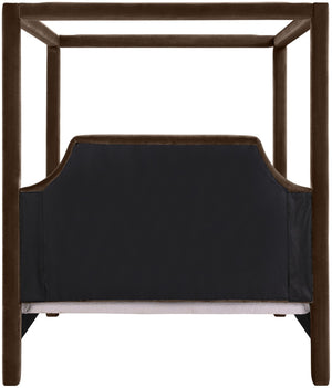 Meridian Furniture Dawson Art Deco Canopy Queen Bed Sculpted Arches and Plush Velvet Upholstery for Bedrooms Brown DawsonBrown-Q