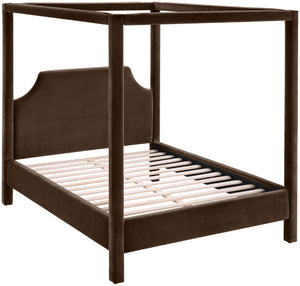 Meridian Furniture Dawson Art Deco Canopy Queen Bed Sculpted Arches and Plush Velvet Upholstery for Bedrooms Brown DawsonBrown-Q