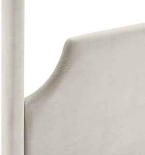 Meridian Furniture Dawson Art Deco Canopy Full Bed with Sculptural Frame and Plush Velvet Upholstered Headboard Cream DawsonCream-F