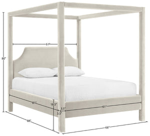 Meridian Furniture Dawson Art Deco Canopy Queen Bed Sculpted Arches and Plush Velvet Upholstery for Bedrooms Cream DawsonCream-Q