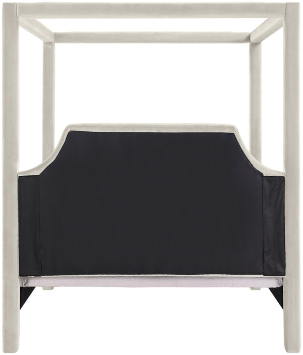 Meridian Furniture Dawson Art Deco Canopy Queen Bed Sculpted Arches and Plush Velvet Upholstery for Bedrooms Cream DawsonCream-Q