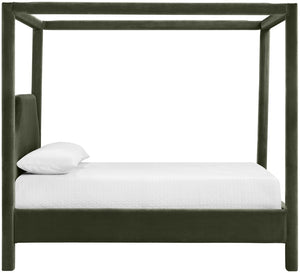 Meridian Furniture Dawson Art Deco Canopy Full Bed with Sculptural Frame and Plush Velvet Upholstered Headboard Green DawsonGreen-F