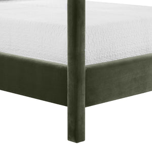 Meridian Furniture Dawson Art Deco Canopy Full Bed with Sculptural Frame and Plush Velvet Upholstered Headboard Green DawsonGreen-F
